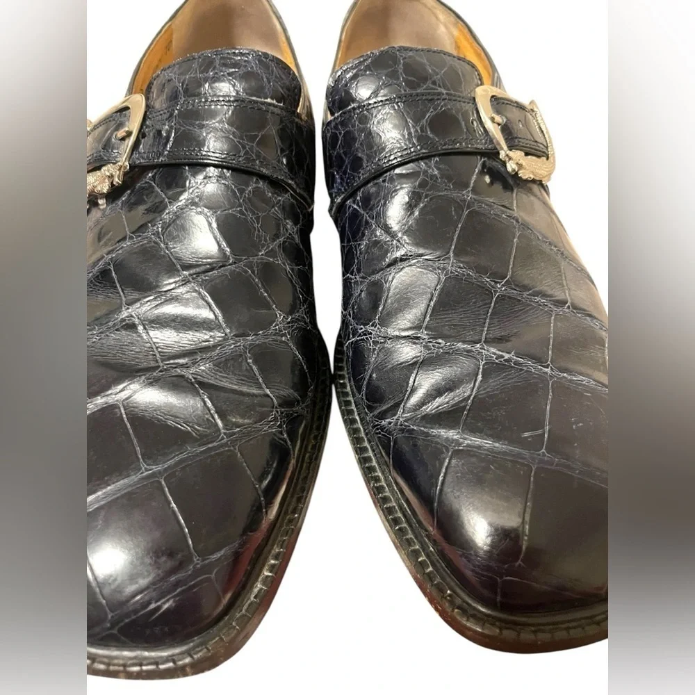 MAURI Alligator BLUE Oxford Monk Strap Alligator Buckle Shoes Men's Size 9
